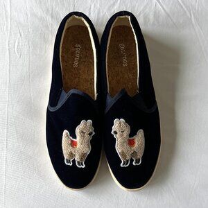 Soludos Midnight Navy Velvet Llama Slip On Shoes - Size 9.5